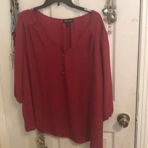 Plus size sheer maroon blouse. 3/4 sleeves